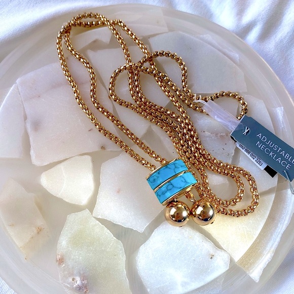 Alfani Gold-Tone Turquoise Stone Lariat Necklace - Picture 3 of 5